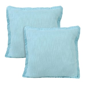 Casper Light Blue Solid Color Fringed Hand-Woven 20 in. x 20 in. Indoor Throw Pillow Set of 2