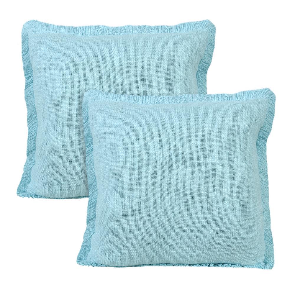 Casper Light Blue Solid Color Fringed Hand-Woven 20 in. x 20 in. Indoor Thr