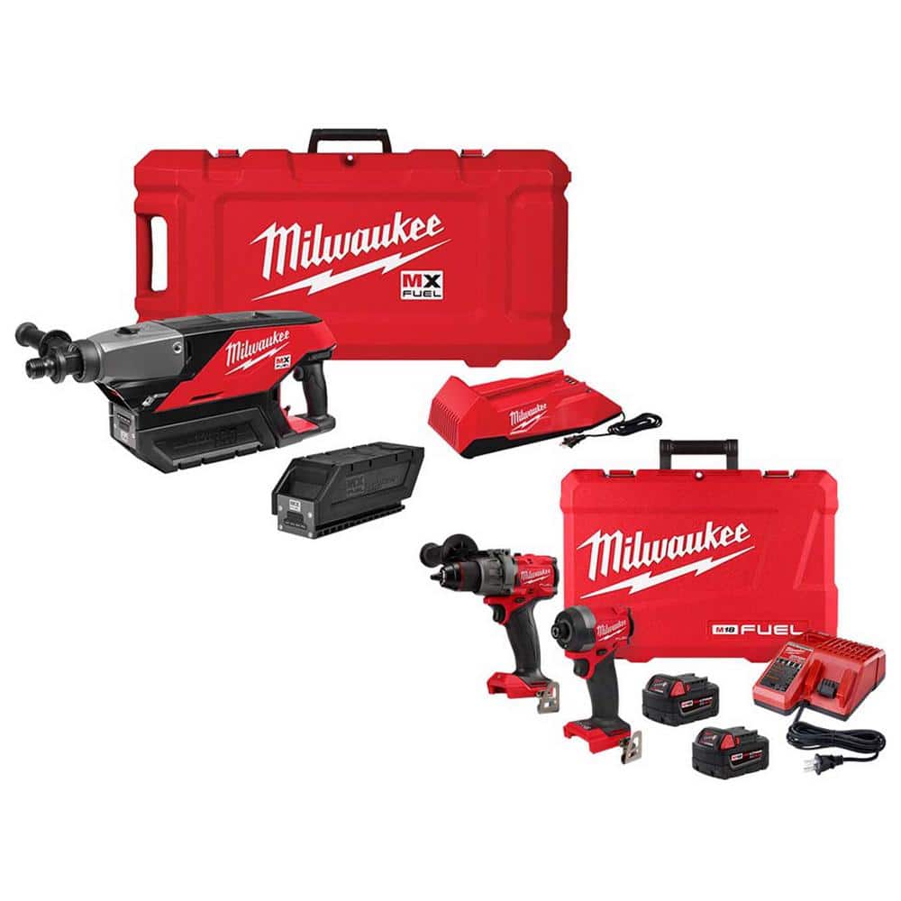 Milwaukee MX FUEL Lithium-Ion Cordless Handheld Core Drill Kit with M18 FUEL Hammer Drill and Impact Driver Combo Kit (2-Tool)