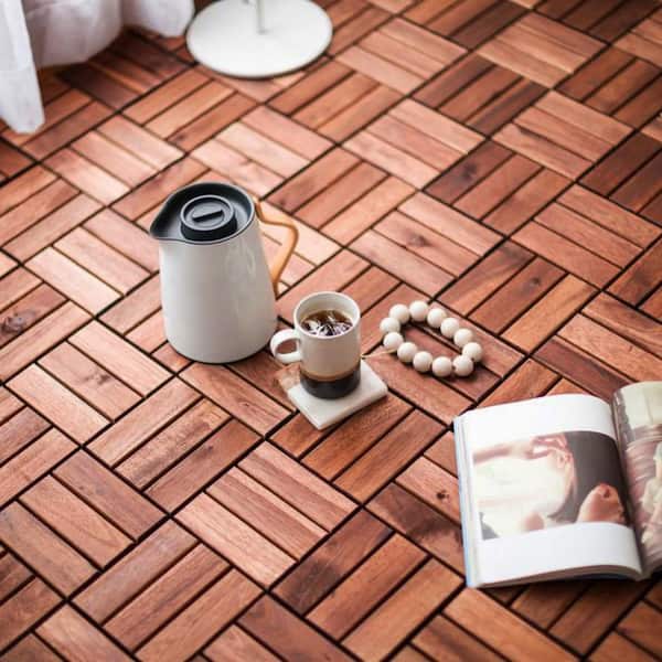Tidoin Outdoor 1 ft. x 1 ft. Acacia Wood Deck Tile in Brown(10 Per Box)