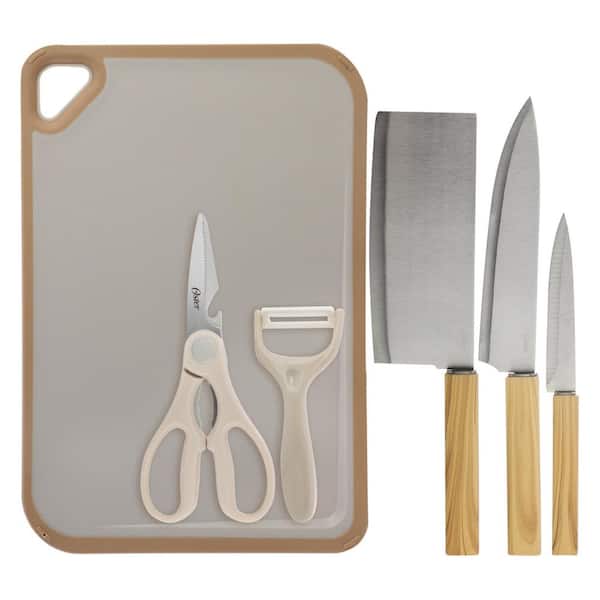 Stainless Steel 6 Piece Cutlery and Cutting Board Set in Brown