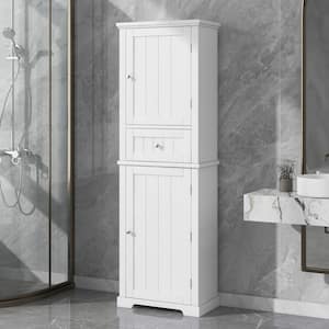 22 in. W x 11 in. D x 67.3 in. H White Freestanding Storage Linen Cabinet with Drawer and Adjustable Shelf
