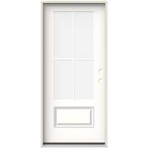 36 in. x 80 in. Left-Hand 4 Lite Clear Glass Modern White Painted Fiberglass Prehung Front Door with Brickmould
