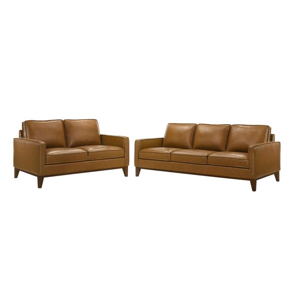 Caspar 2-Piece Caramel Brown Leather Living Room Set