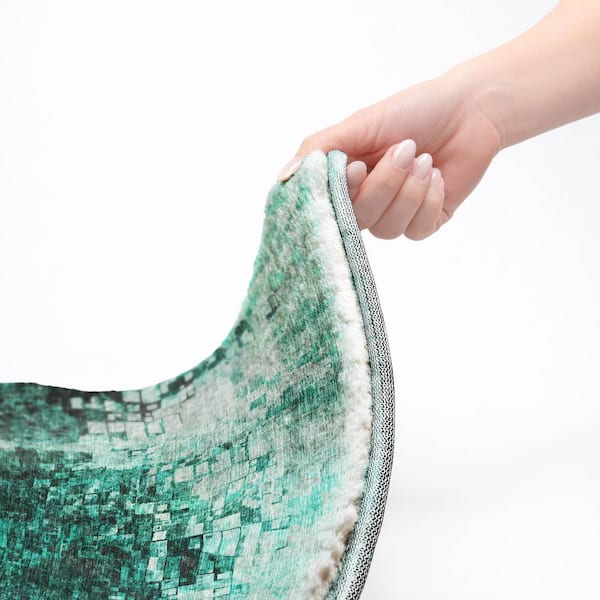 Dream Shag Premium Machine Washable Abstract ADS581 Teal 10 ft. x 14 ft. Area Rug