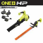 ONE+ HP 18V Brushless 110 MPH 350 CFM Cordless Leaf Blower and 22 in. Hedge Trimmer with (2) Batteries and (2) Chargers
