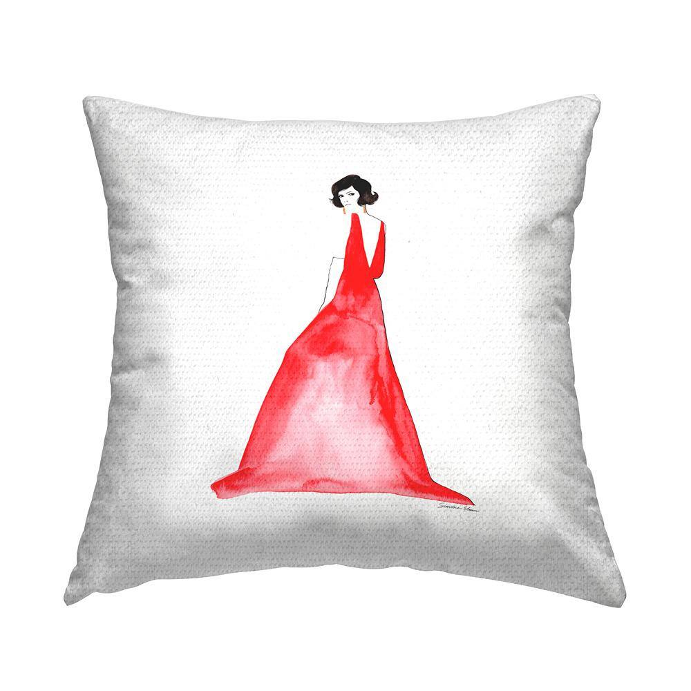 Stylish Girl in Red Dress Red Square Outdoor Throw Pillow price history on PriceWatchPro