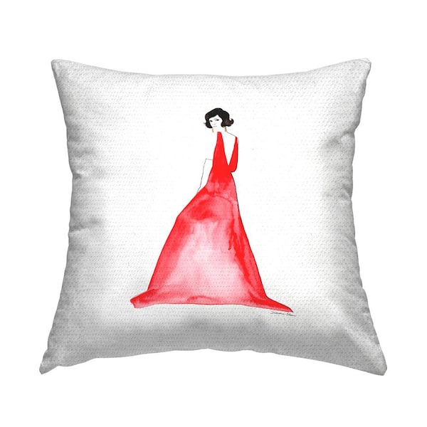 Stupell Industries Stylish Girl in Red Dress Red Square Outdoor Throw Pillow