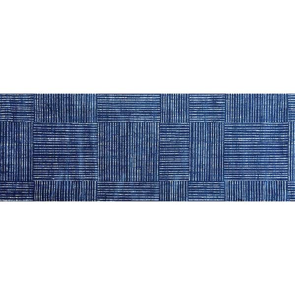 Canvas Navy Navy Blue White 2 ft. 3 in. x 6 ft. 3 in. Runner Washable Floor Mat Area Rug