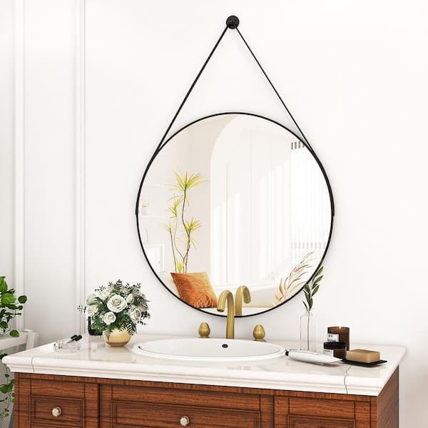 GLSLAND 24 in. W x 24 in. H Round Metal Framed Wall Bathroom Vanity in Mirror Black