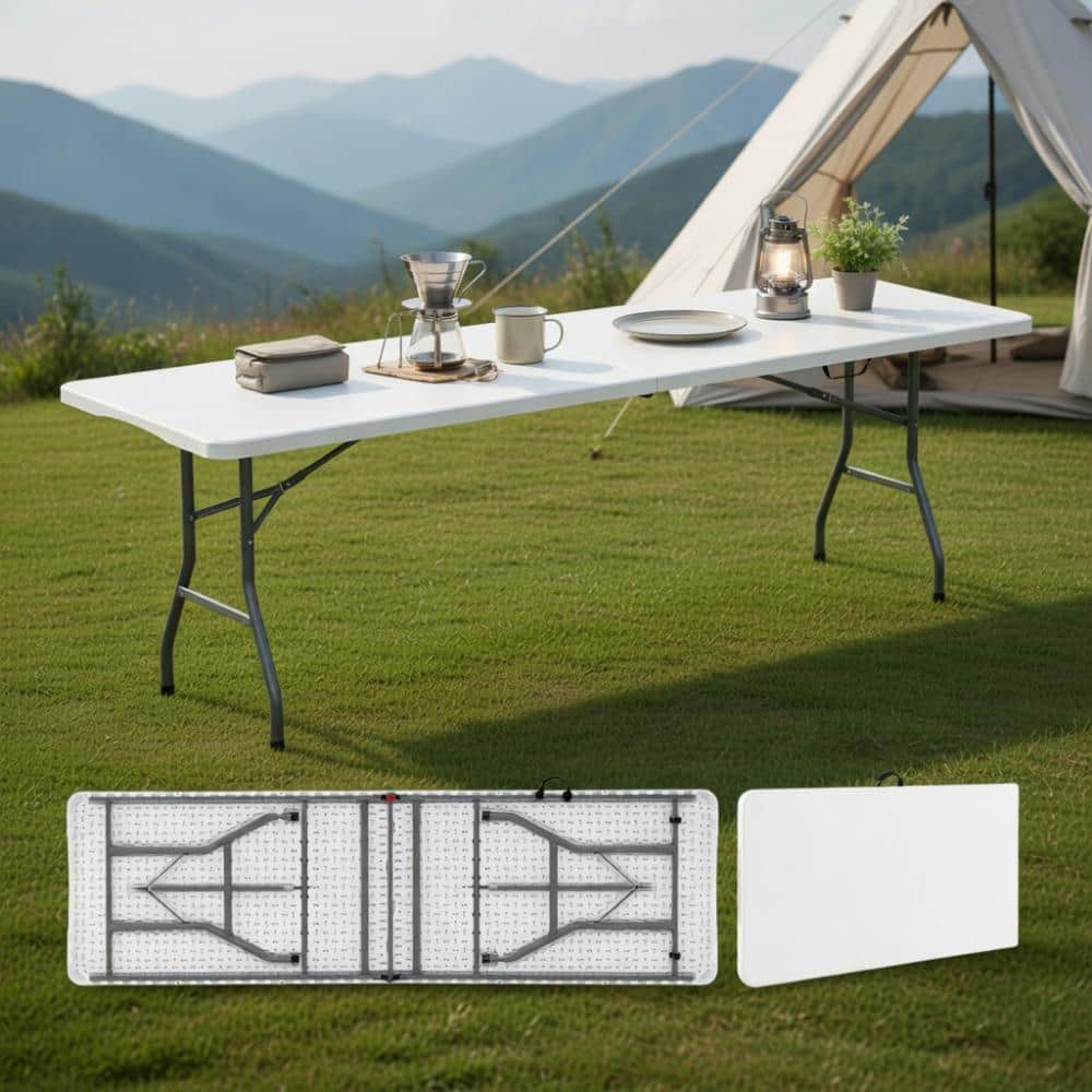 8ft sturdy folding outdoor table with metal frame, white HDPE top price history on PriceWatchPro
