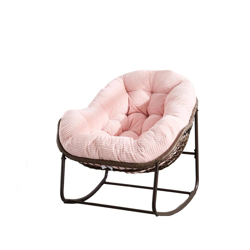 Rattan Metal Outdoor Rocking Chair Recliner Chair with Pink