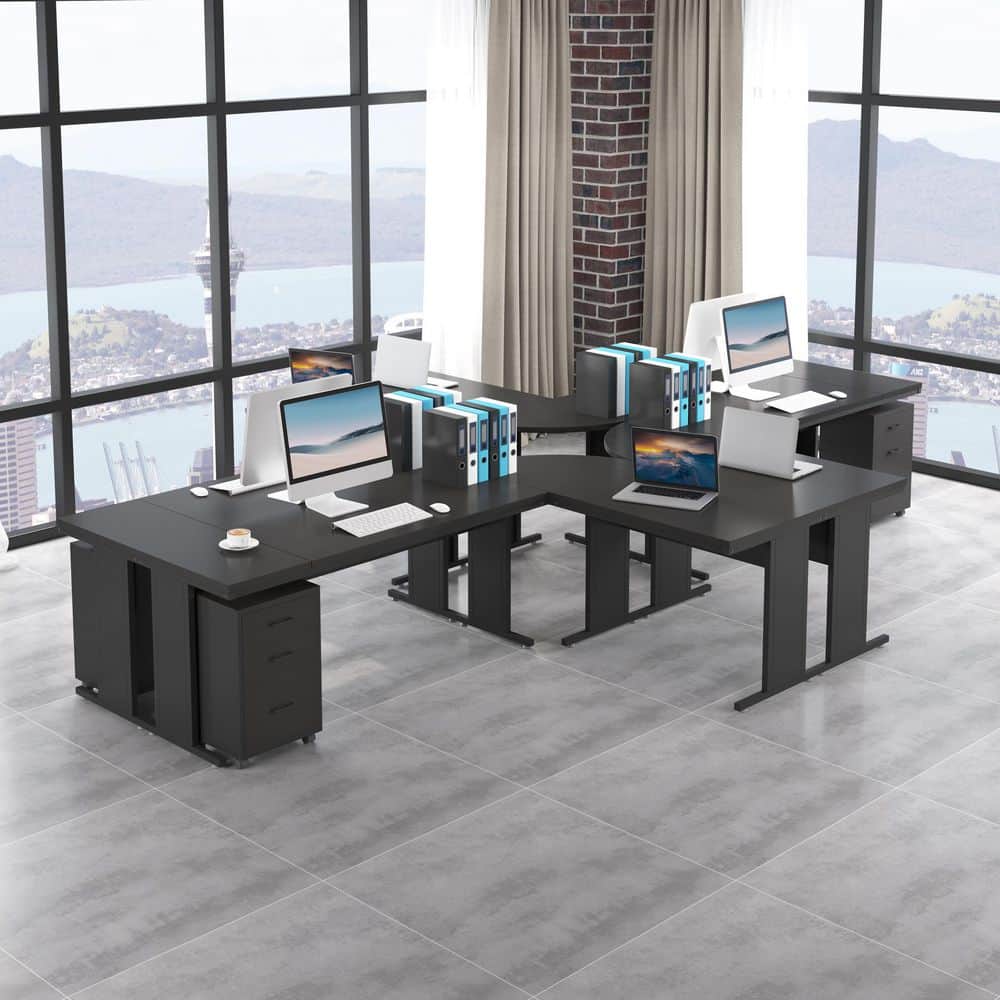 Center Table Computer Desk BYBLIGHT Capen 83 in. L-Shaped Black Wood Computer Desk Reversible ...