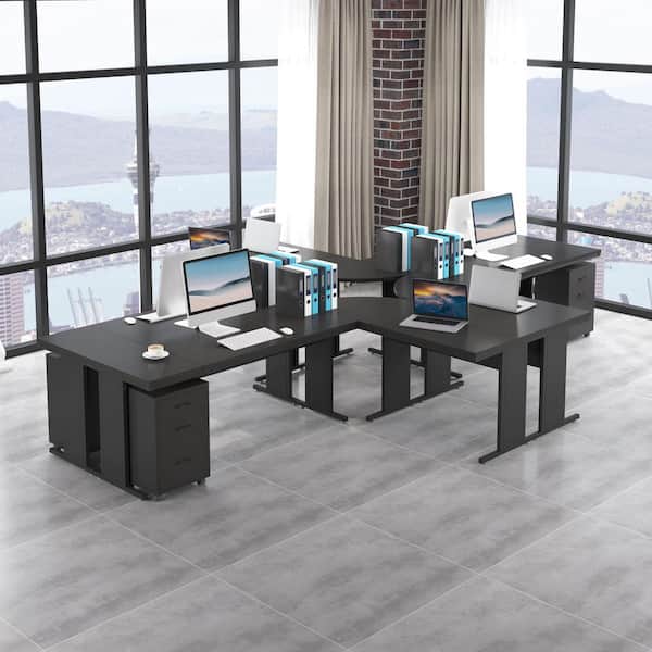 Capen 83 in. L-Shaped Black Wood Computer Desk Reversible Executive Office Desk Corner Computer Table for Home Office