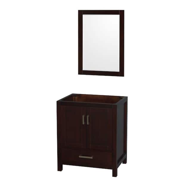 Wyndham Collection Sheffield 29 in. W x 21.75 in. D x 34.5 in. H Single Bath Vanity Cabinet without Top in Espresso with 24" Mirror