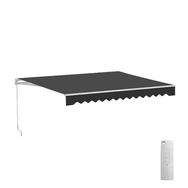 10 ft. Caribbean UV Polyester Motorized Retractable Patio Awning 8 ft. Projection in Black