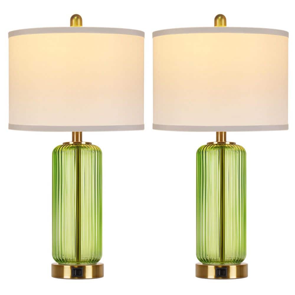 26'' Modern Green Glass Table Lamps Set of 2,3-Way Dimmable Bedside Lamps with USB A+C Ports& Touch Control for Bedroom price history on PriceWatchPro