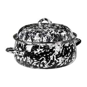 Black Swirl Enamelware 4 qt. Round Porcelain-Coated Steel Dutch Oven with Lid