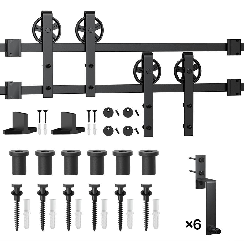 7.5 ft./90 in. Black Sliding Bypass Barn Door Hardware Track Kit for Double Doors with Non-Routed Floor Guide price history on PriceWatchPro