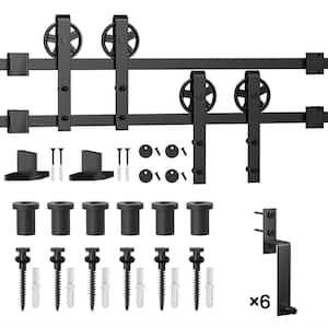 7.5 ft./90 in. Black Sliding Bypass Barn Door Hardware Track Kit for Double Doors with Non-Routed Floor Guide