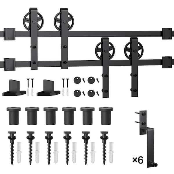 WINSOON 7.5 ft./90 in. Black Sliding Bypass Barn Door Hardware Track Kit for Double Doors with Non-Routed Floor Guide
