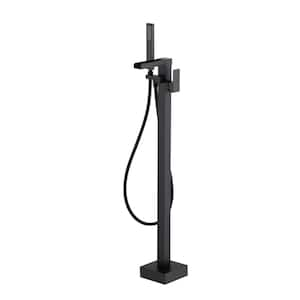 1-Handle Freestanding Tub Faucet with Hand Shower with Waterfall in Matte Black