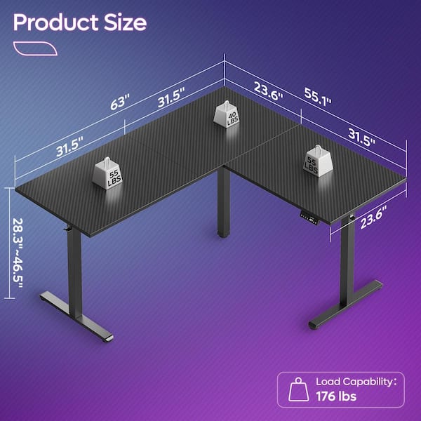 Bestier 63 in. L-Shaped Black Carbon Fiber Wood Sit to Stand Bestier 63 in. L-Shaped Black Carbon Fiber Wood Sit to Stand