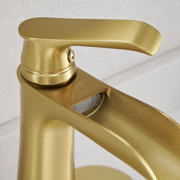 Waterfall Single Handle Stainless Steel Bathroom Faucet in Brushed Gold