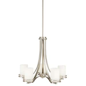 Hendrik 24.5 in. 5-Light Brushed Nickel Contemporary Shaded Cylinder Chandelier for Dining Room
