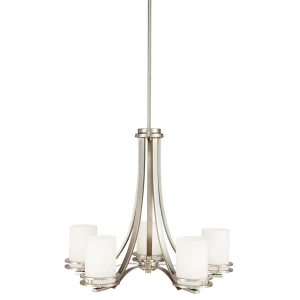 Satin Etched Glass Shade, Alexa Collection 5 Light Brushed Nickel Chandelier Home Depot