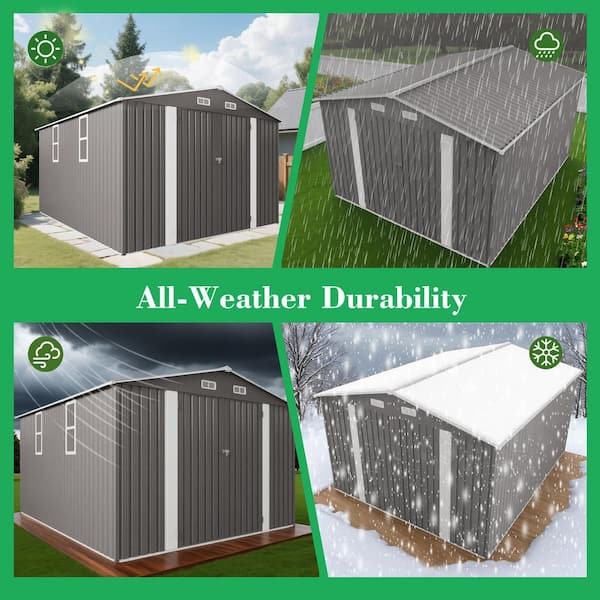 Gray 10 ft. W x 12 ft. D Metal Shed with Lockable Door, Air Vent