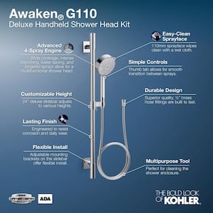 Awaken G110 4-Spray Wall Mount Handheld Shower Head with 2.5 GPM in Vibrant Brushed Moderne Brass