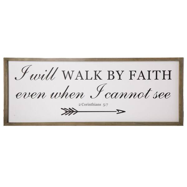 Benjara Brown and White Walk By Faith Typography Wooden Wall Art