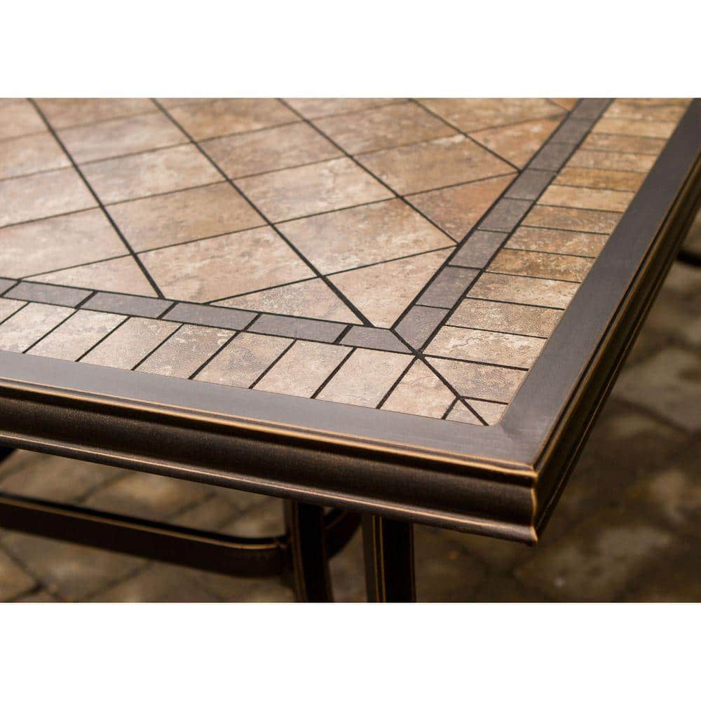 Monaco 7-Piece Brown and Tan Aluminum Outdoor Dining Set with Porcelain Table