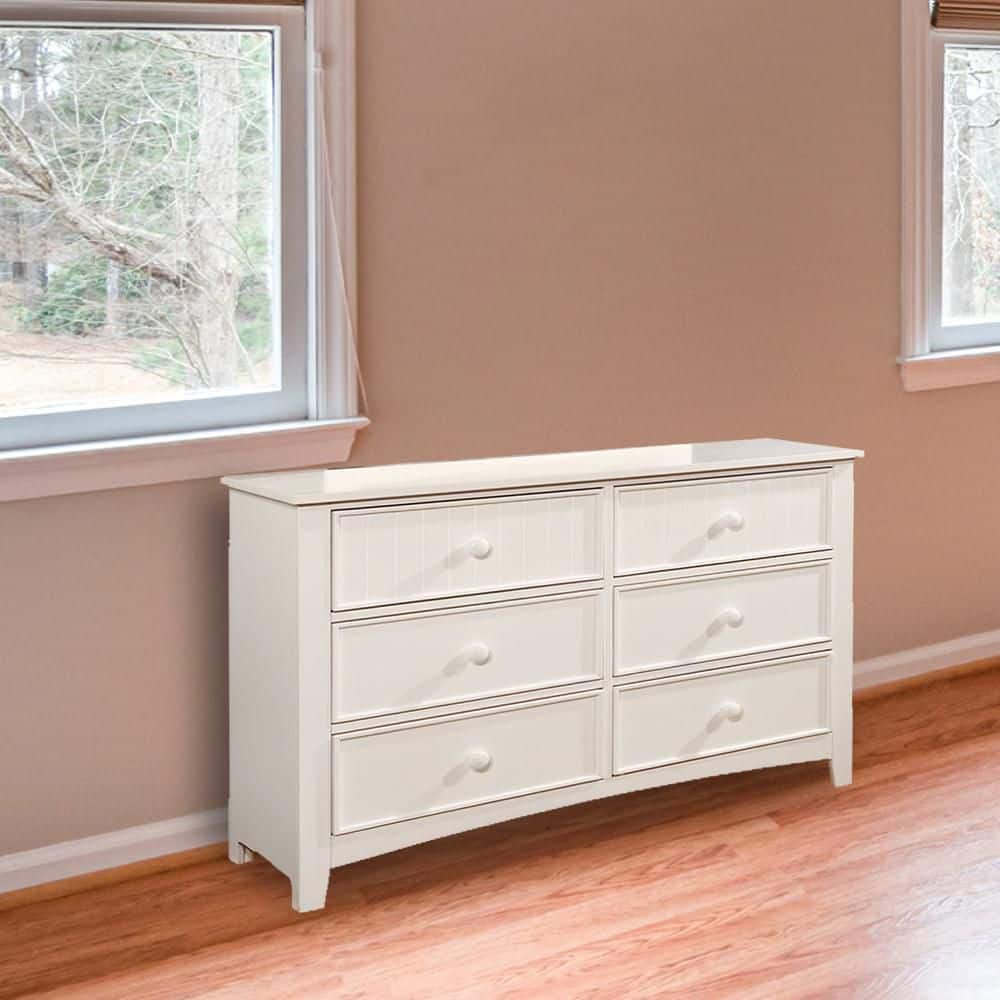 Omnus 6-Drawer White Dresser 34 in. H x 48 in. W x 17 in. D