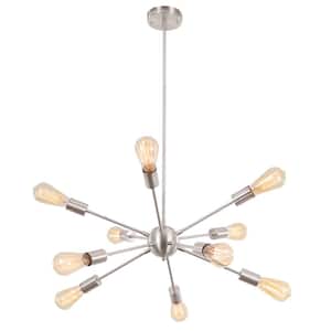 10-Light Sand Nickle Modern Dimmable Sputnik Chandelier, Farmhouse Chandelier Light Fixture