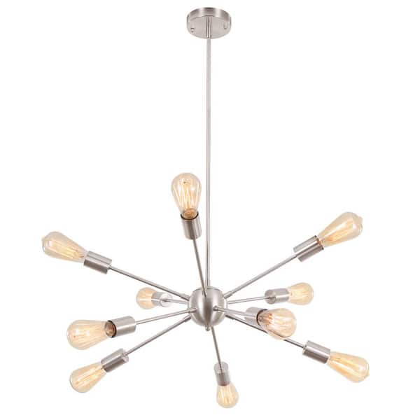 10-Light Sand Nickle Modern Dimmable Sputnik Chandelier, Farmhouse Chandelier Light Fixture
