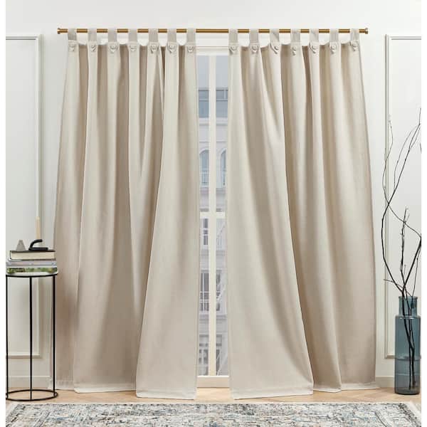 NICOLE MILLER NEW YORK Peterson Natural Solid Polyester 54 in. W x 108 in. L Tuxedo Tab Top Light Filtering Curtain Panel (Double Panel)