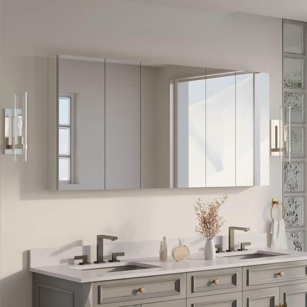 64 in. W x 30 in. H Rectangular Recess/Surface Mount Medicine Cabinet with Mirror, 3 Soft Close Door