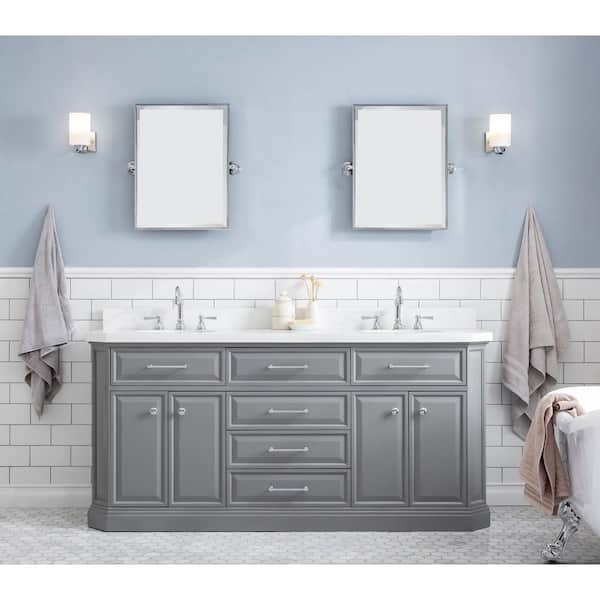 Palace 72 in. W x 22 in. D x 34 in. H Double Sink Bath Vanity in Cashmere Grey with Carrara White Quartz Top and Faucets