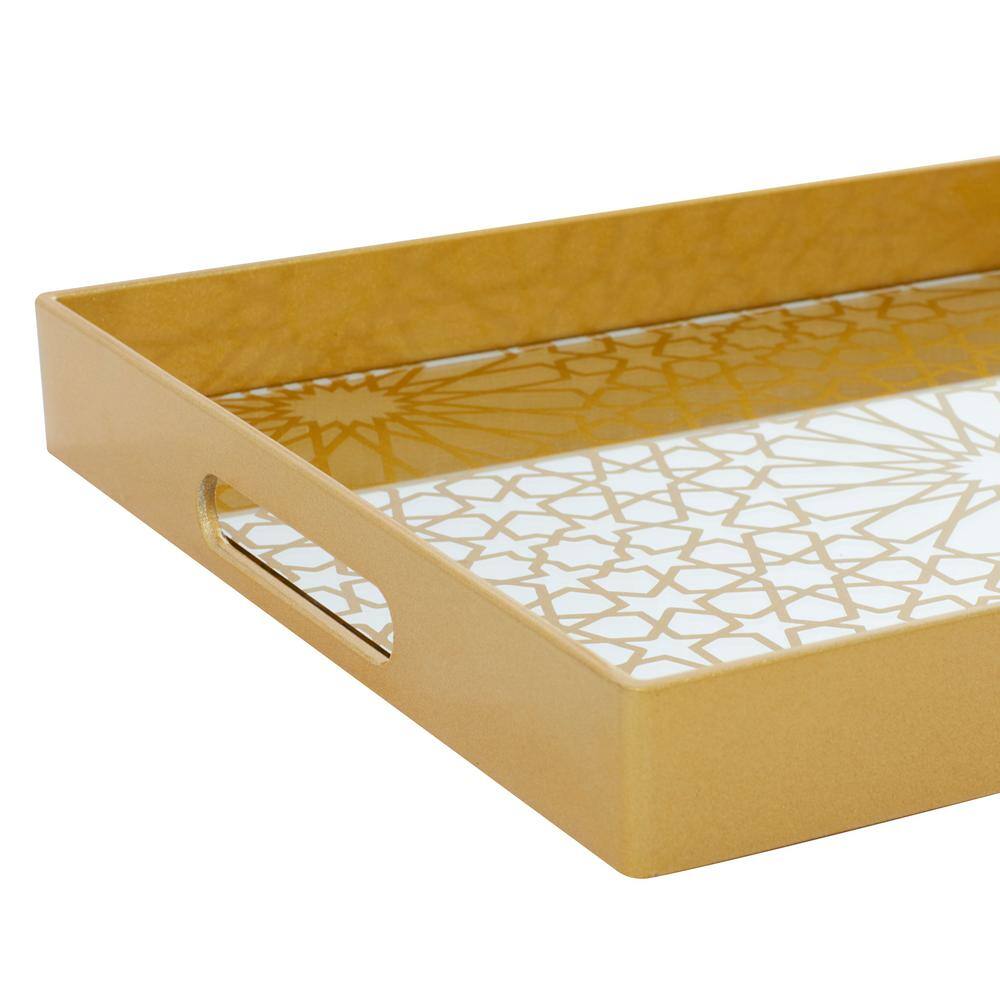 Gold Mirrored Geometric Plastic Decorative Tray Set