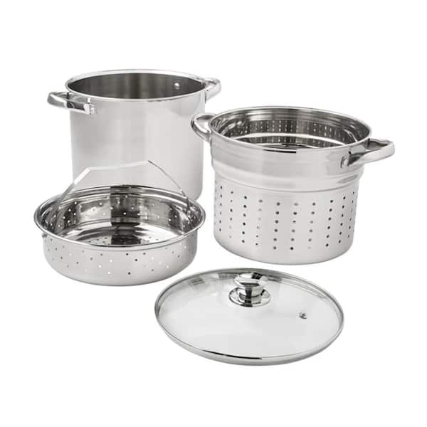 Stainless Steel 8 qt Multipot Set, Stock Pot, Colander, Steamer Basket & Glass Lid, Stay-Cool Handles, Tri-Ply Base