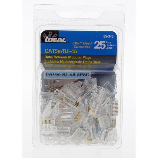 Ideal Rj 45 8 Position 8 Contact Category 5e Modular Plugs 25 Per Card 85 346 The Home Depot