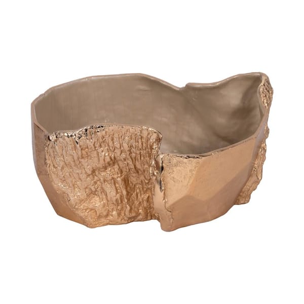 Liv & Skye Gold/Ivory Metal 15 in. Trunk Decorative Bowl