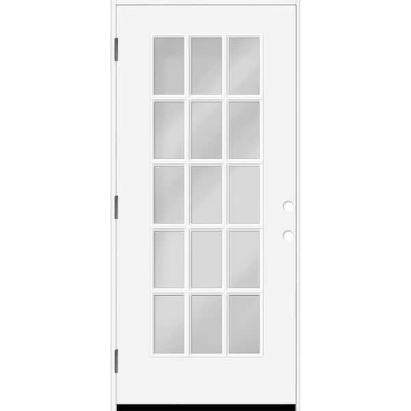 Reliant 36 in. x 80 in. FullLite 15L SDL Clear Glass RHOS Unfinished White Fiberglass Prehung Front Door w/4-9/16 Jamb