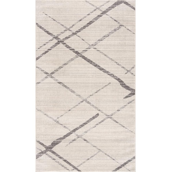 Savannah Modern Grey 2 ft. 3 in. x 3 ft. 7 in. Abstract Doormat Area Rug Entrance Floor Mat