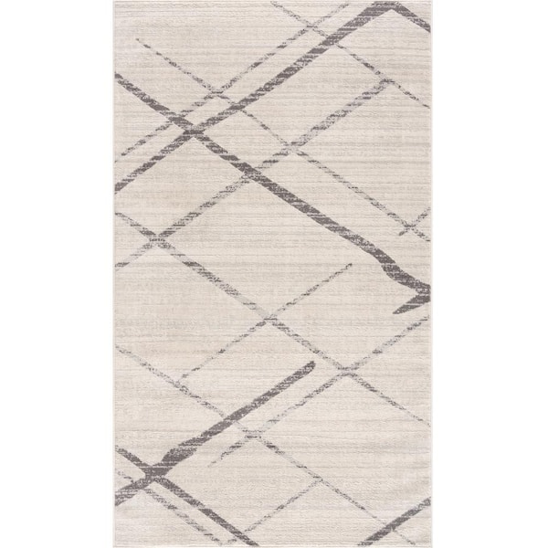 Rug Branch Savannah Modern Grey 2 ft. 6 in. x 4 ft. 9 in. Abstract Area Rug Doormat Entrance Floor Mat