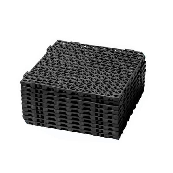 Afoxsos 12 in.x 12 in. Rubber Drainage Interlocking Floor Tiles (12 Pack) Non-Slip Soft PVC Splicing Modular Cushion Mats, Black