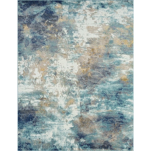 Tayse Rugs Detroit Abstract Aqua 5 ft. x 8 ft. Indoor Area Rug