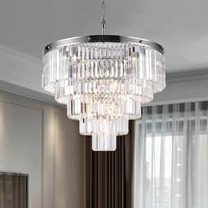 Annapolis 12-Light Chrome/Clear Unique Tiered Chandelier with Crystal Accents